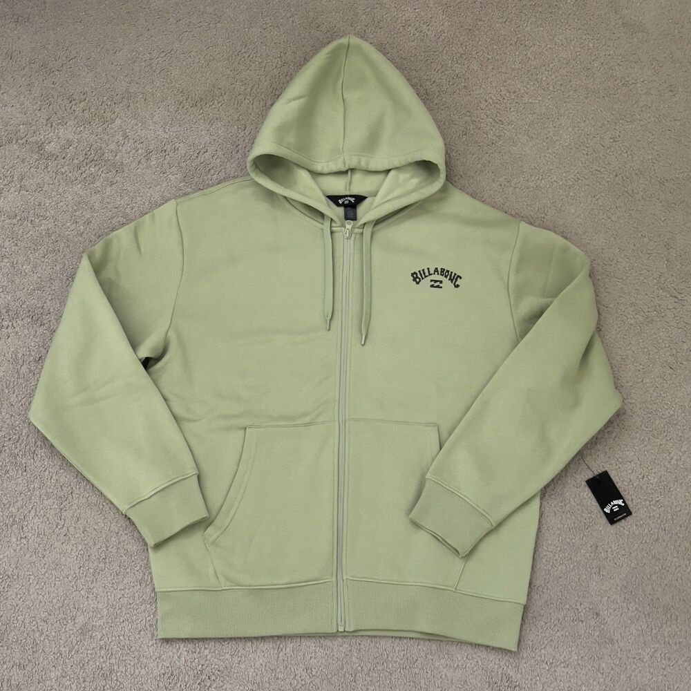 Billabong Mens Size Large August Full Zip Hoodie Sweater Logo Graphic Green NEW
